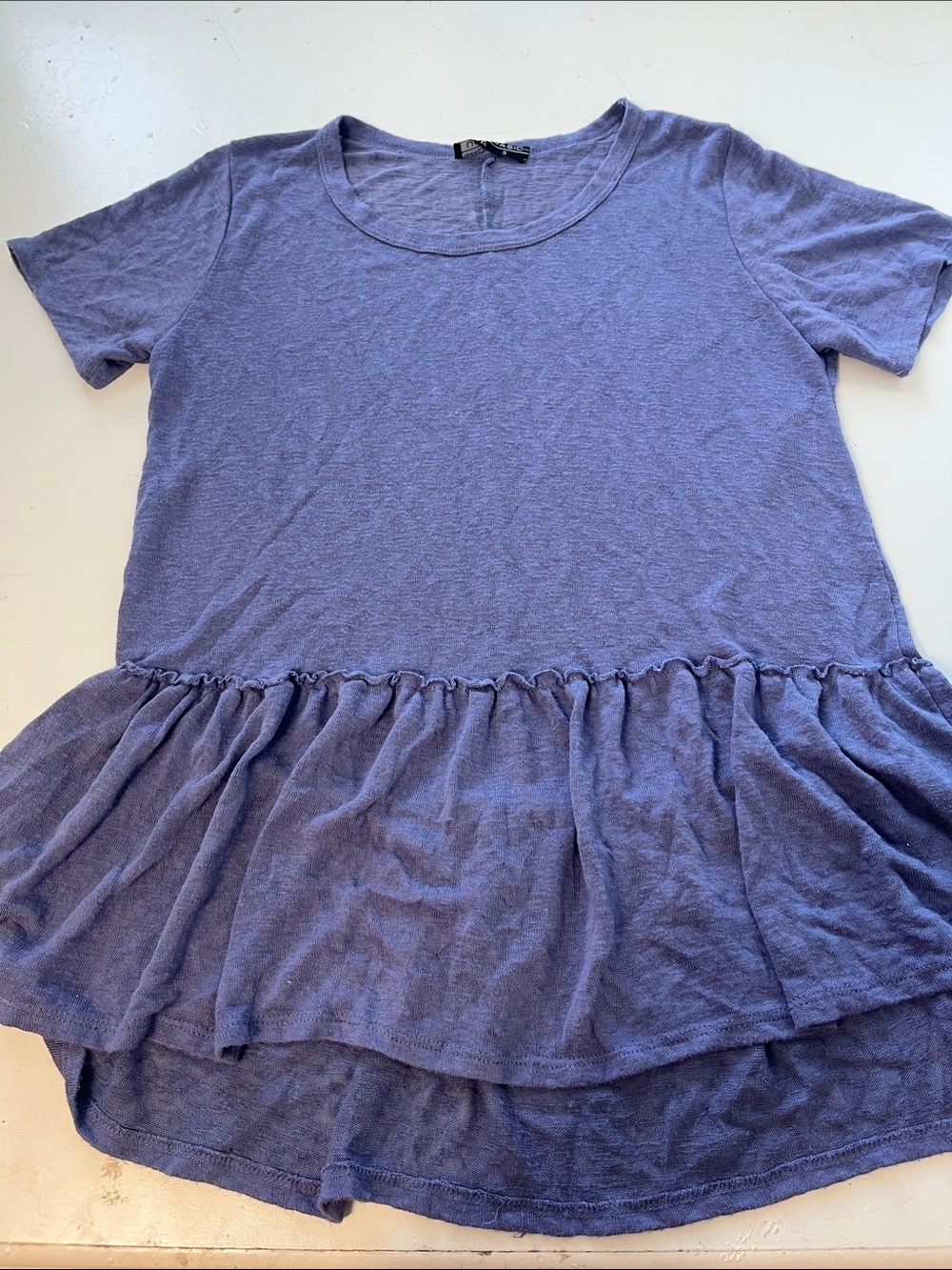 Shop Basic USA Small Short Sleeve Blue Ruffle Blouse